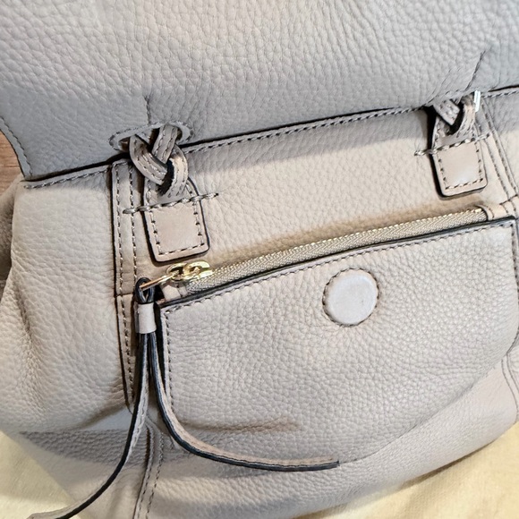 Tory Burch Pebbled Leather Half Moon Satchel, Taupe, Braided-Handle, Two-Way - Picture 3 of 7